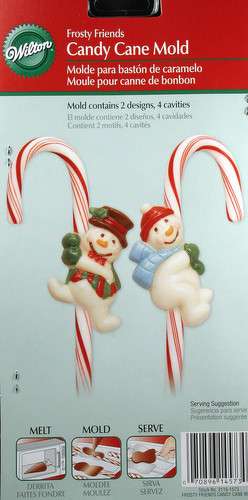 Snowman With Candy Cane Insert Chocolate Mould - Click Image to Close